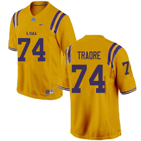 Men #74 Badara Traore LSU Tigers College Football Jerseys Sale-Gold